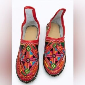 Embroidered Red Slip-On Women’s Flats